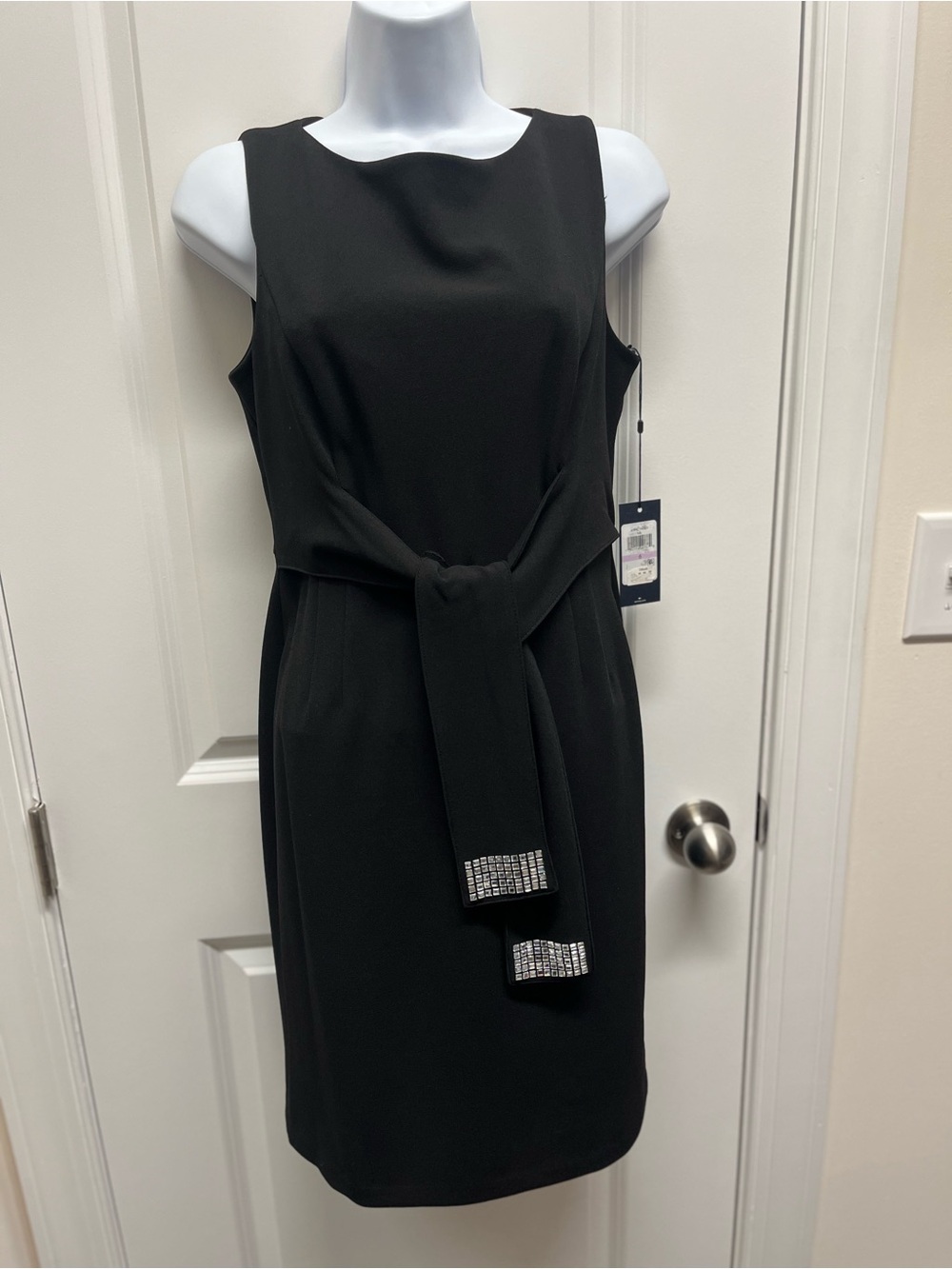Tommy Hilfiger Black Rhinestone Tie Waist Sheath Dress Size 6 - Picture 2 of 12